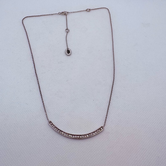 Juicy Couture Delicate CZ Curved Bar Necklace Silver Tone 16-18” Layering - Picture 1 of 4